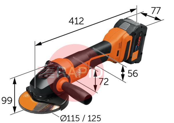 71220461000  FEIN CCG 18-125-10 PD AS Cordless Compact 125mm 18V Angle Grinder (Bare Unit)